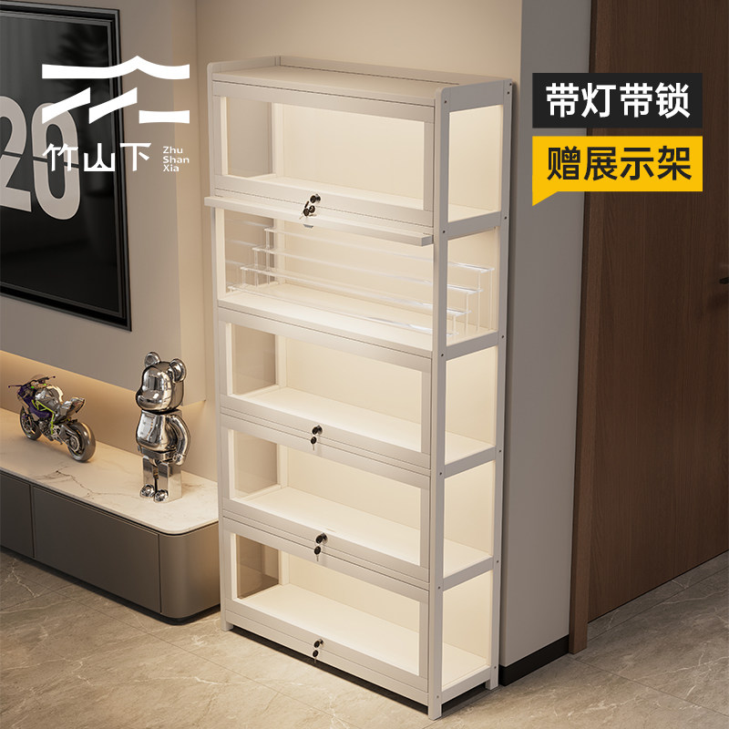 手办展示柜亚克力玻璃模型积分兑换带锁奖杯透明公仔饰品防尘柜子