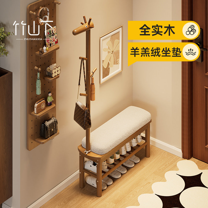 实木换鞋凳创意可爱门口家用入户玄关进门可坐可收纳软包动物坐凳