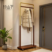 小型衣帽架卧室玄关入户门口移动次净衣架实木中古风落地式 挂衣架