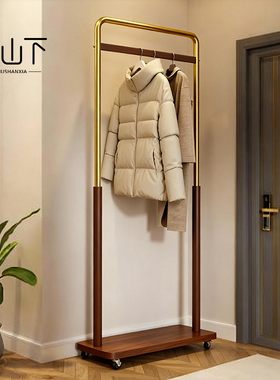 小型衣帽架卧室玄关入户门口移动次净衣架实木中古风落地式挂衣架
