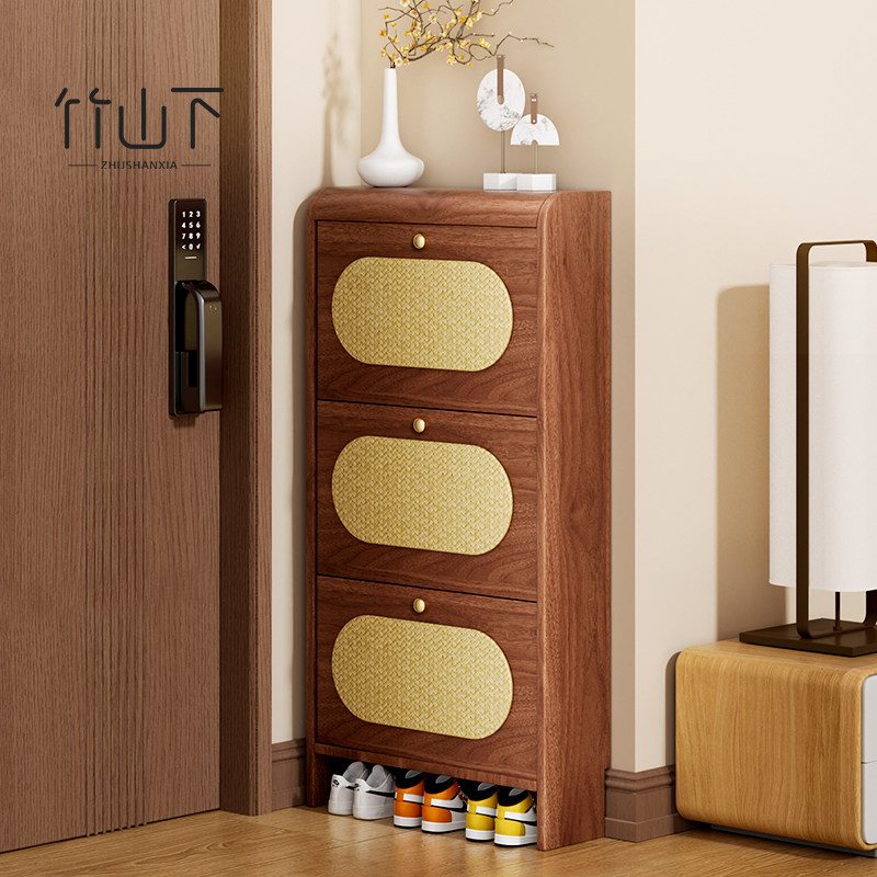 超薄翻斗鞋柜家用门口小窄入户室内藤编小户型玄关柜中古风收纳柜,住宅家具,鞋柜,淘宝优惠券,粉丝福利购,淘宝优惠卷