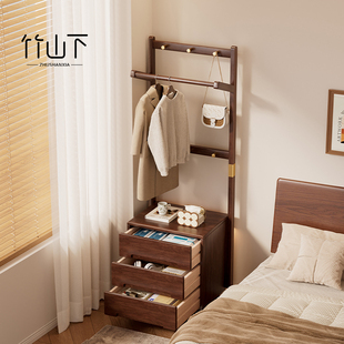 落地挂衣架卧室不占空间实木转角衣帽架中古风次净衣服收纳置物架