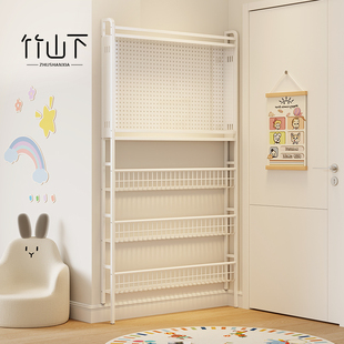 洞洞板置物架上墙免打孔门后书架超薄铁艺儿童绘本架靠墙壁收纳架