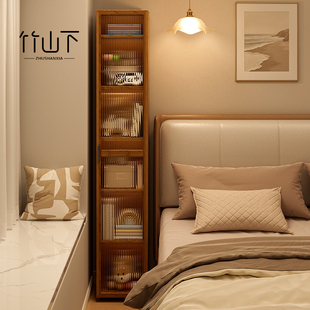 防尘书柜中古风展示柜床头书架落地置物架墙边小窄柜窄缝储物柜