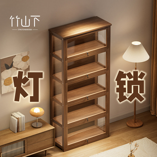 实木手办柜痛柜展示架带锁展示柜带灯透明亚克力模型柜落地陈列柜