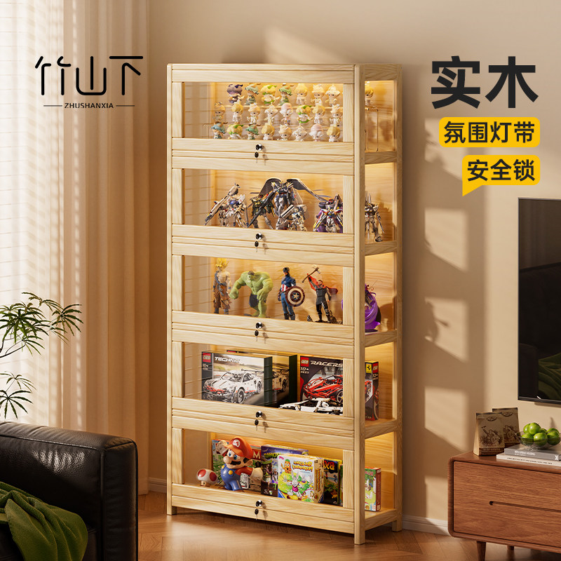 实木货架带灯带锁展示柜产品样品奖杯礼品陈列手办模型潮玩收纳柜