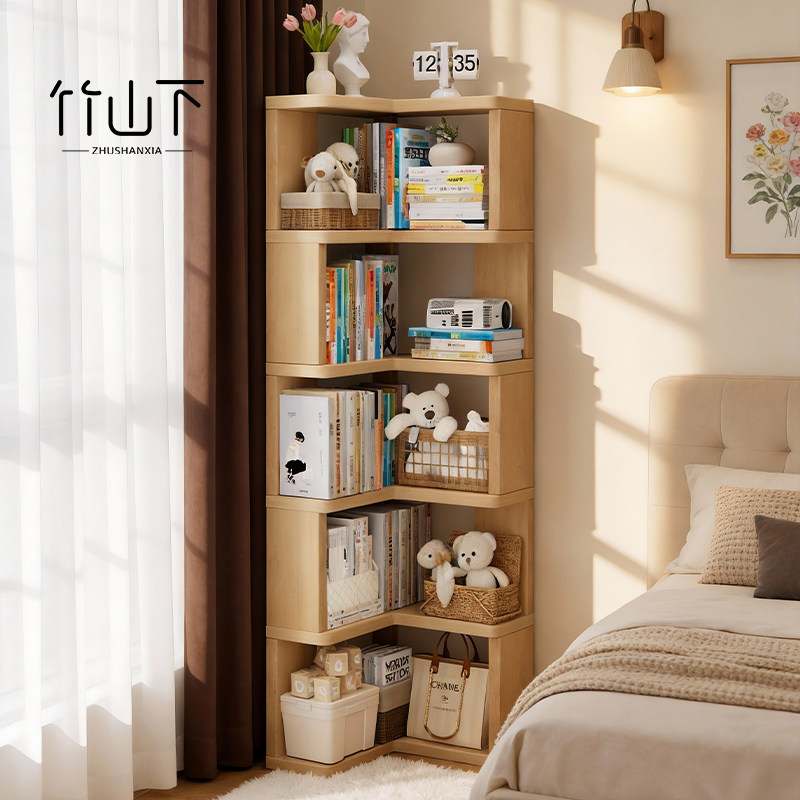 转角收纳柜实木书架置物架儿童绘本架家用书柜储物柜一体靠墙立柜,住宅家具,书架,淘宝优惠券,粉丝福利购,淘宝优惠卷