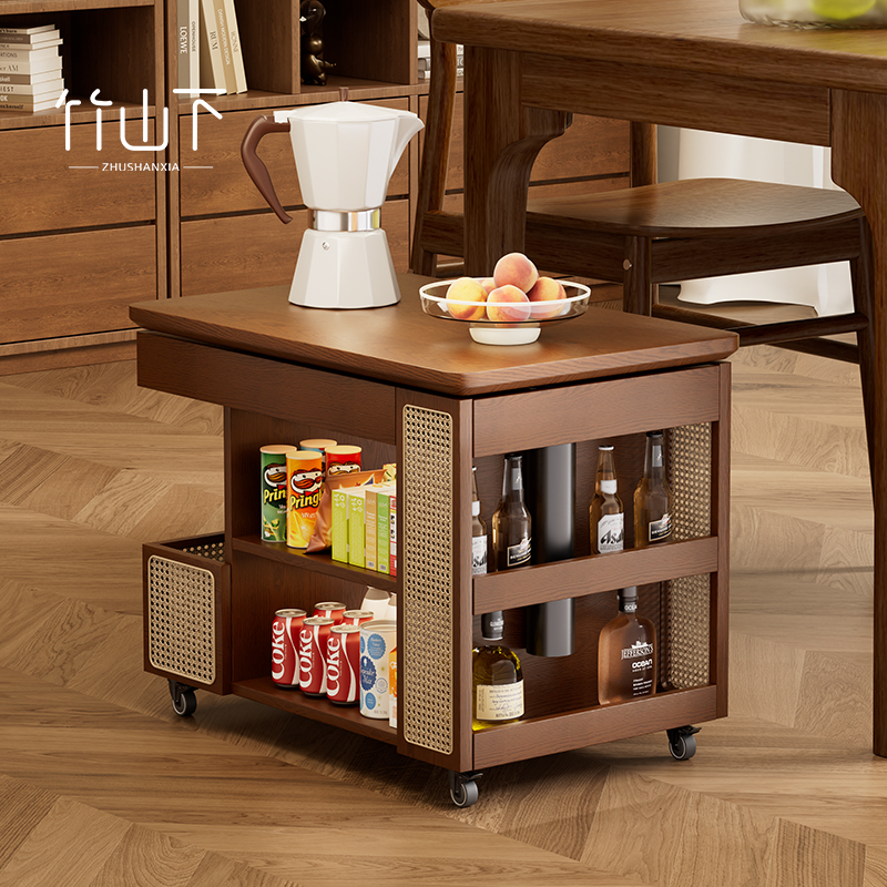 实木餐车小推车家用可移动升降中古零食收纳桌客厅边柜置物架茶几
