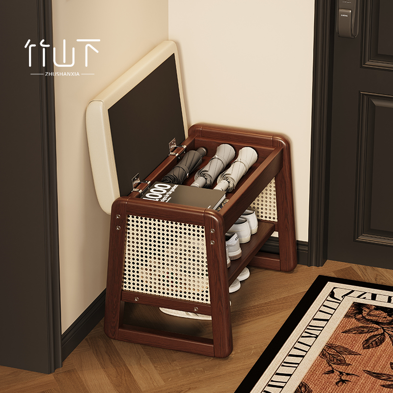 【一凳三用】实木储物换鞋