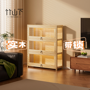 手办展示柜实木防尘带锁带灯模型收纳痛柜落地透明亚克力陈列储物