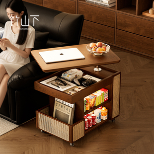 床头小推车实木移动升降收纳边柜家用客厅零食中古茶几沙发侧边柜