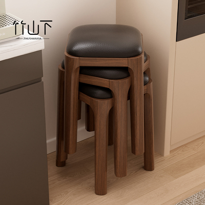 客厅餐厅用可叠放实木软包方凳