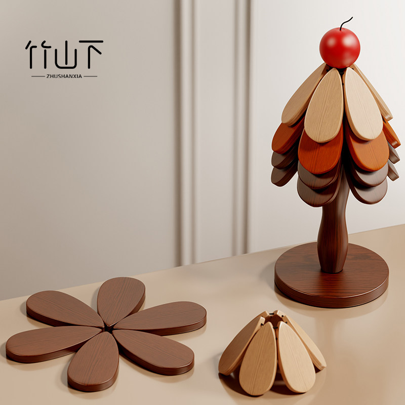 高级感圣诞树隔热垫餐桌摆件创意一棵树实木防烫锅垫折叠杯垫碗垫,餐饮具,杯垫,淘宝优惠券,粉丝福利购,淘宝优惠卷