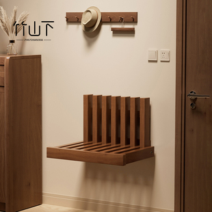 折叠换鞋凳壁挂式入户门挂墙玄关鞋柜隐藏式进门穿鞋凳实木上墙凳