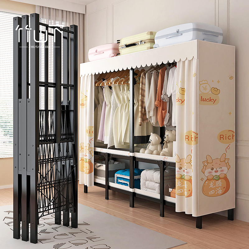 免安装衣柜卧室家用简易组装可折叠布衣橱加厚加粗全钢架出租房用