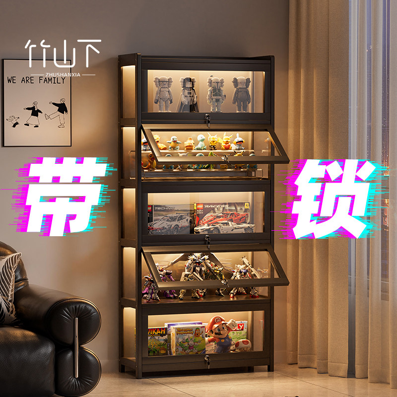 手办展示柜带锁带灯透明亚克力模型摆件奖杯展示架珠宝首饰陈列柜