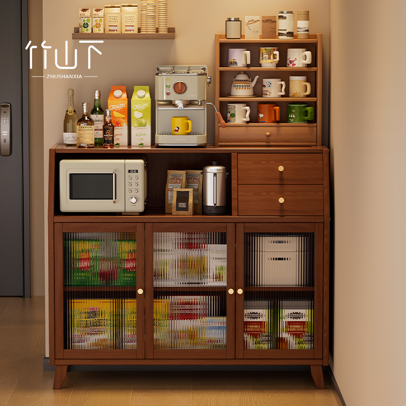 【进口实木】实木靠墙一体餐边柜