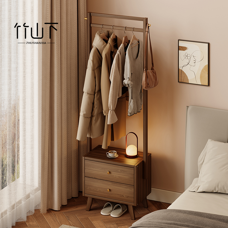 【2025年新款】挂衣架床头柜一体