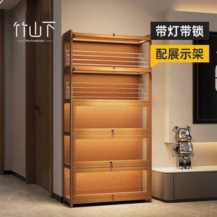 手办展示柜灯潮玩玩具收纳家用客厅陈列柜带锁置物架落地防尘架子