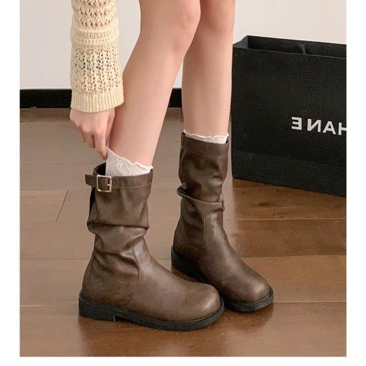 英伦风褶皱马丁靴女短筒厚底棕色堆堆靴黑色短靴大码女靴子41-43,女鞋,马丁靴,淘宝优惠券,粉丝福利购,淘宝优惠卷