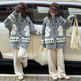 女童提花毛衣开衫外套2026秋冬潮流女孩中大童上衣针织衫衣服潮女
