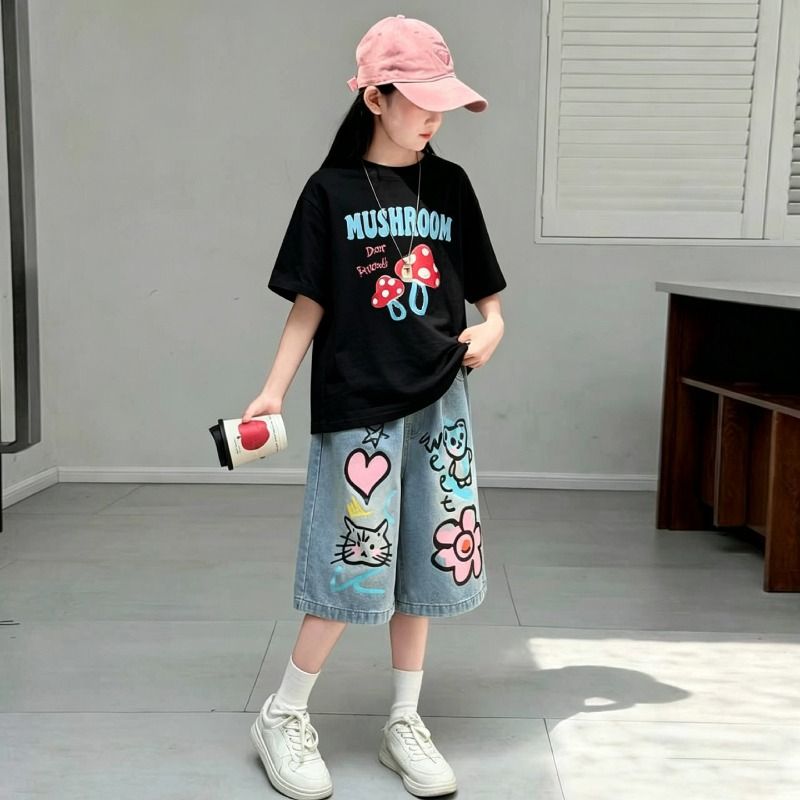 女童洋气短袖短裤夏装中大童上衣图片