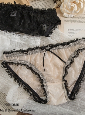 N672女士中低腰小花网纱蕾丝薄款白色性感大码黑色女生内裤M/L/XL