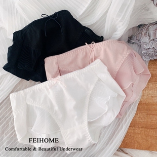 N662舒适女士中腰提花棉女式 百褶花边包臀甜美女生内裤 短裤