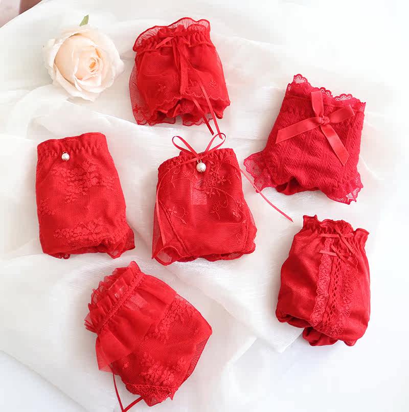 红色内裤本命年中腰低腰纯棉蕾丝