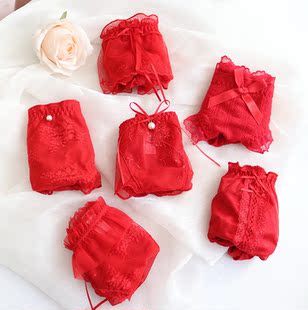 2026新年喜庆红色内裤女士低腰中腰纯棉蕾丝女生短裤本命年结婚