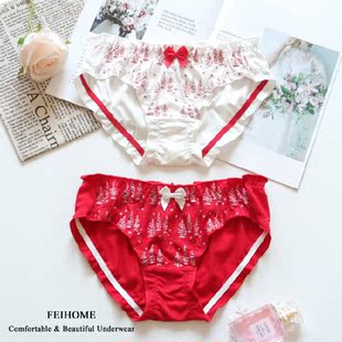 N540女士低腰纯棉圣诞新年女生内裤红色白色可做节日礼物M/L/XL
