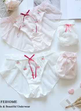 N489舒适女士中腰弹力网纱宽松版甜美草莓樱桃女生无痕内裤M/L/XL