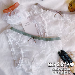 N582舒适女士中腰网纱蕾丝面料波点甜美舒适白色女生内裤