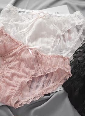 N600舒适女士低腰中腰泡泡蕾丝薄款透气蝴蝶结可爱女生内裤M/L/XL