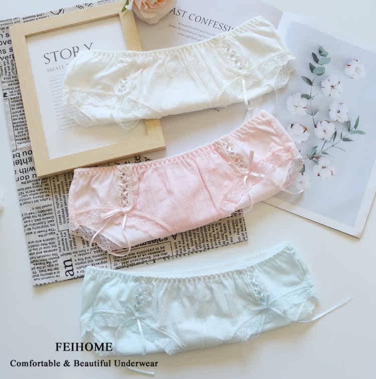 加款舒适女士低腰纯棉丝带蝴蝶结女式短裤小雏菊无痕女生内裤MLXL