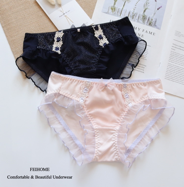 女士中低腰藏蓝色粉色纯棉蝴蝶结