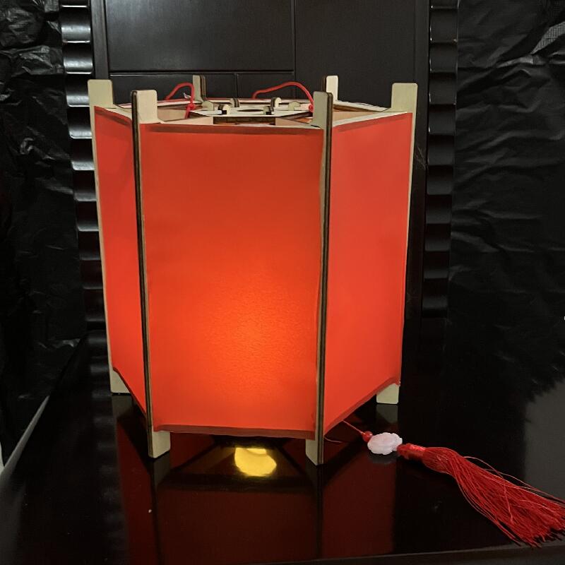 中秋手工灯笼diy材料 儿童自制花灯传统中国风红色六角宫灯可发光