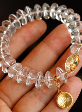 天然白水晶飞碟珠手链纯天然无加胶无打蜡