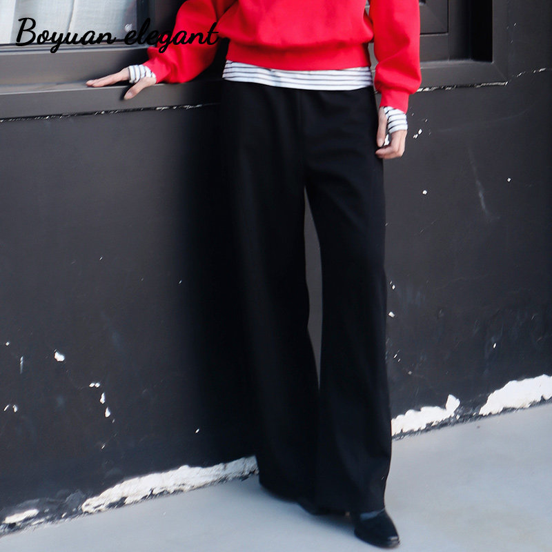 柏媛黑色时尚慵懒风高腰弯刀卫裤女2026新款松紧腰宽松显瘦休闲裤