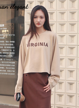 圆领慵懒风休闲宽松短款卫衣女