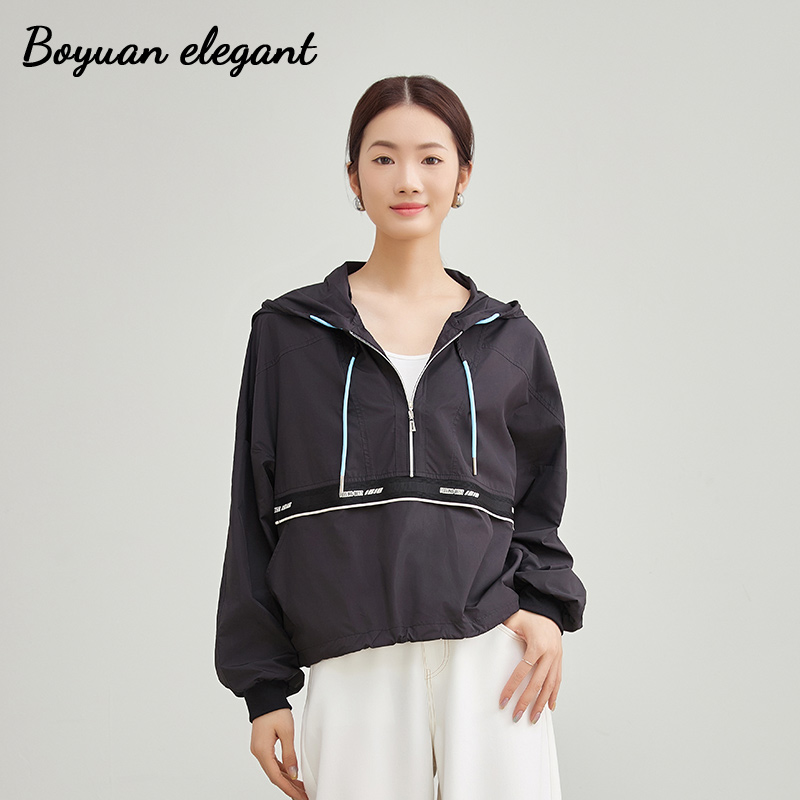 半开拉链宽松设计感连帽字母卫衣