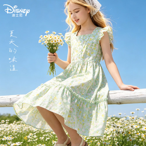 迪士尼女童连衣裙夏季纯棉儿童裙子2026新款夏装中大童洋气公主裙