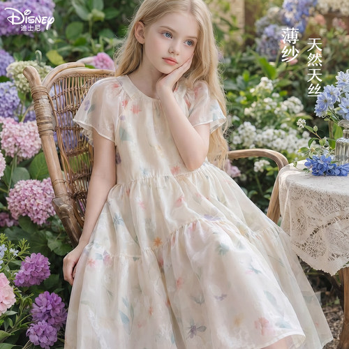 迪士尼女童连衣裙新款夏装儿童网纱裙子大童青少年洋气薄款公主裙