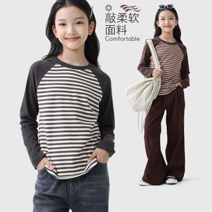 氧气超好看上衣童装 女童长袖 儿童条纹休闲打底衫 新款 T恤2025秋季