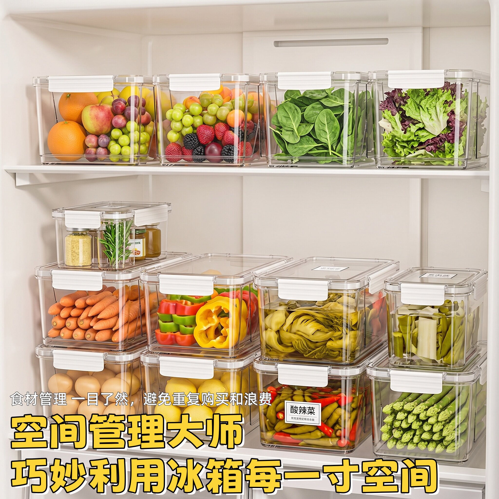 保鲜盒食品级冰箱收纳盒透明咸菜腌菜罐腌制密封容器大容量整理盒