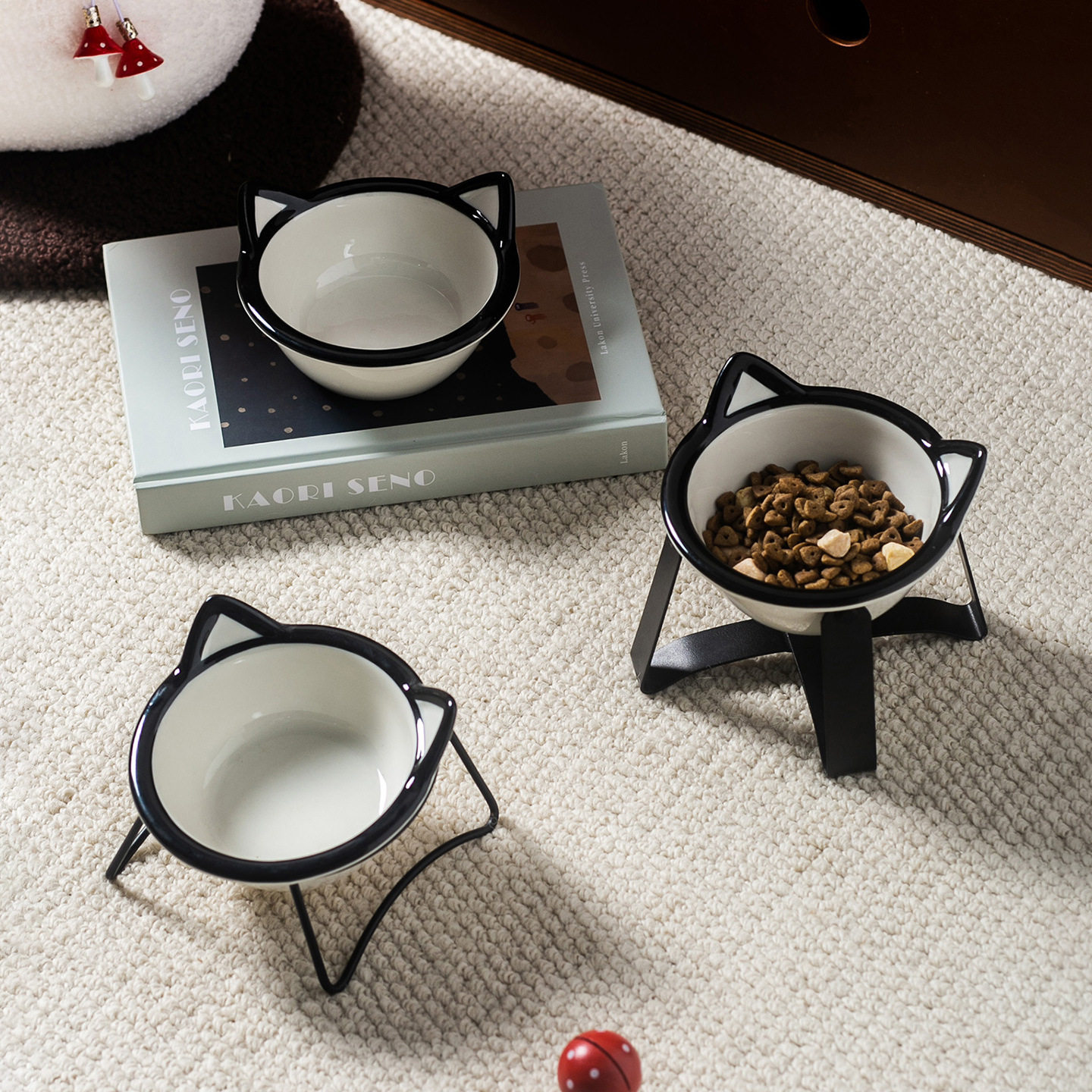 创意简约风猫耳护边碗带碗架家用陶瓷宠物碗防打翻猫碗狗碗饮水碗,宠物/宠物食品及用品,宠物智能碗,淘宝优惠券,粉丝福利购,淘宝优惠卷