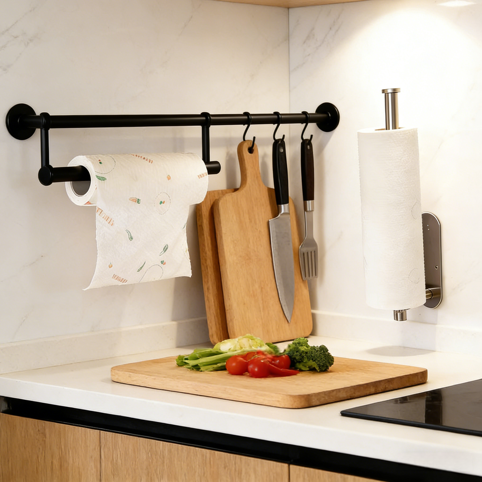 居家家厨房纸巾架纸挂架免打孔橱柜保鲜膜收纳挂抹布架挂杆卷纸架