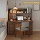 实木书桌书架一体中古风家用置物办公电脑桌卧室学生学习收纳桌子