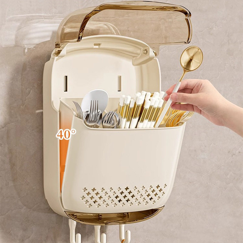 筷子收纳盒厨房汤勺叉子储物盒挂壁式家用置物架筷篓简约款筷子筒,餐饮具,筷子盒,淘宝优惠券,粉丝福利购,淘宝优惠卷