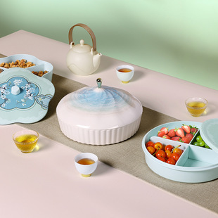 高颜值分格带盖干果盒糖果盒家用客厅收纳盘轻奢高级感四宫格果盘